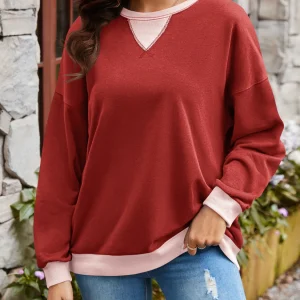 Ziva - Felpa ampia con collo tondo a contrasto e maniche lunghe