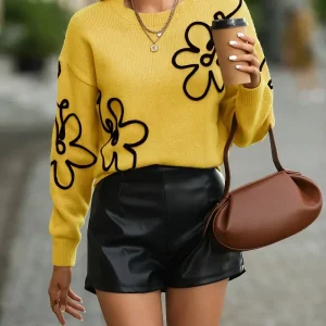 Catherine - Maglione girocollo lavorato a maglia con motivo floreale