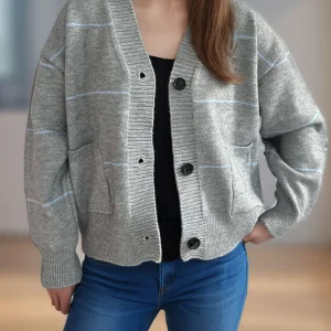 Aubrey - Cardigan casual a righe con scollo a V e bottoni