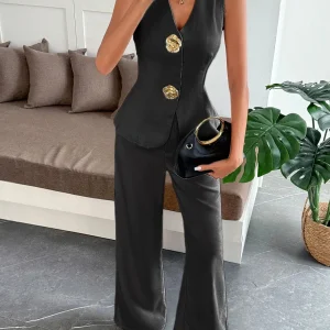 Zainah - Elegante completo con gilet e pantaloni a scollo a V