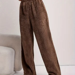 Deby - Pantaloni casual in pile a tinta unita