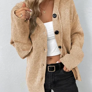 Carlene - Felpa in maglia con cappuccio e cordoncino regolabile