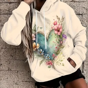 Hattie - Felpa con cappuccio casual con stampa floreale per donna