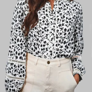Aziza - Camicetta a maniche lunghe con bottoni e stampa floreale