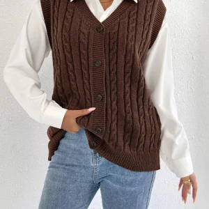 Allison - Gilet casual caldo senza maniche con scollo a V e bottoni