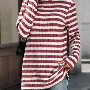 Carmelina - Elegante maglione a maniche lunghe con collo alto a righe