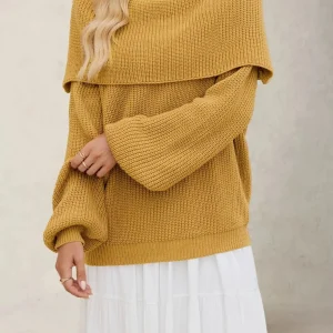 Xelaria - Maglione elegante oversize con maniche lunghe e colletto risvoltato