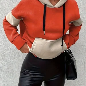 Dorothea - Felpa con cappuccio con tasca a canguro a blocchi di colore da donna