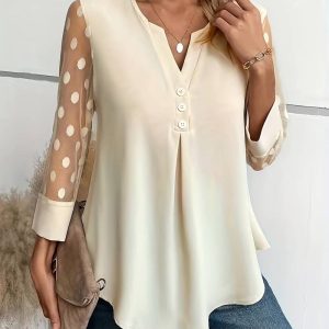 Aireen - Elegante Blusa con Collo a V e Maniche a Pois
