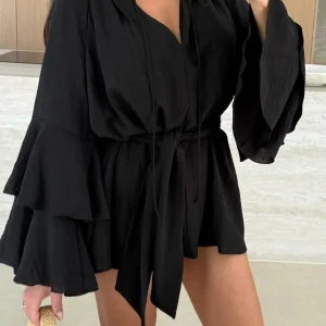 Alice - Mini abito a maniche lunghe con cintura da annodare