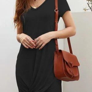 Celestina - Abito casual con scollo a V, maniche corte e nodo intrecciato