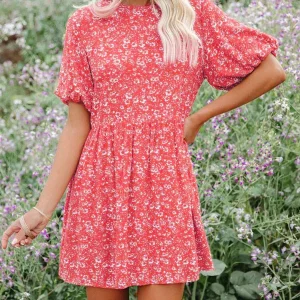 Anjelyn - Abito mini chic a maniche corte con stampa floreale e taglio a A