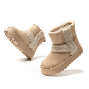 JOMIX Schneestiefel Damen Klassische Kunstwildleder Stiefel Gefüttert Lammfell Slip On Stiefeletten