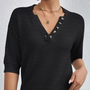 Ashley - Maglia casual in maglia con scollo a V